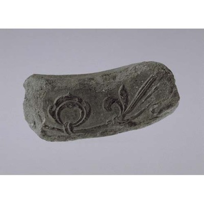 Fragment of Flat Eaves Tile with Honeysuckle and Arabesque Design Excavated from Horyu-ji Temple Image