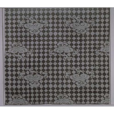 Donsu (Figured Satin) Cloth with Reishi Mushrooms on Checkered Ground Image