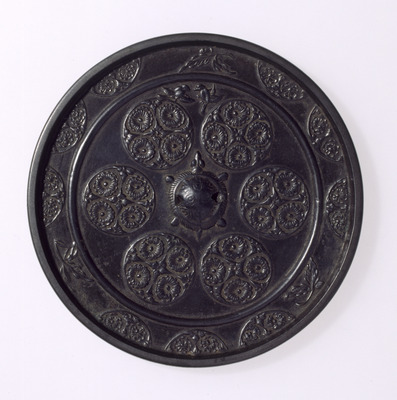 Mirror with Scattered Chrysanthemum Design in Relief and a Pair of Birds Image