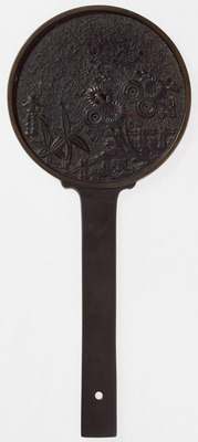 Handled Mirror with Chrysanthemums, Fence, and Arrowheads Image