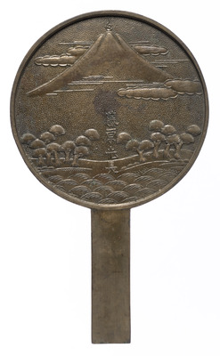 Hand Mirror with Mount Fuji and Pine Trees at Miho and the Inscription "Fujiwara Michinaga Image