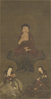釈迦三尊像並羅漢図 画像