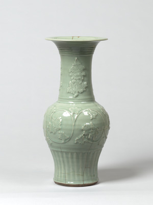 Longquan Flask with Carved Design of Peonies and Arabesques Image