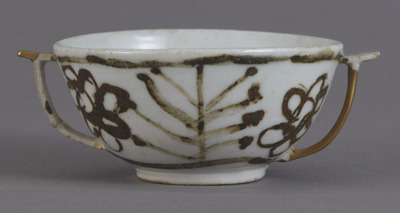 Cup with Handles with Plants in Underglaze Iron Brown Image