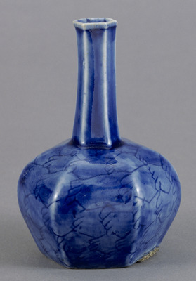 Long-necked Hexagonal Bottle with Net Design in Azure Glaze Image