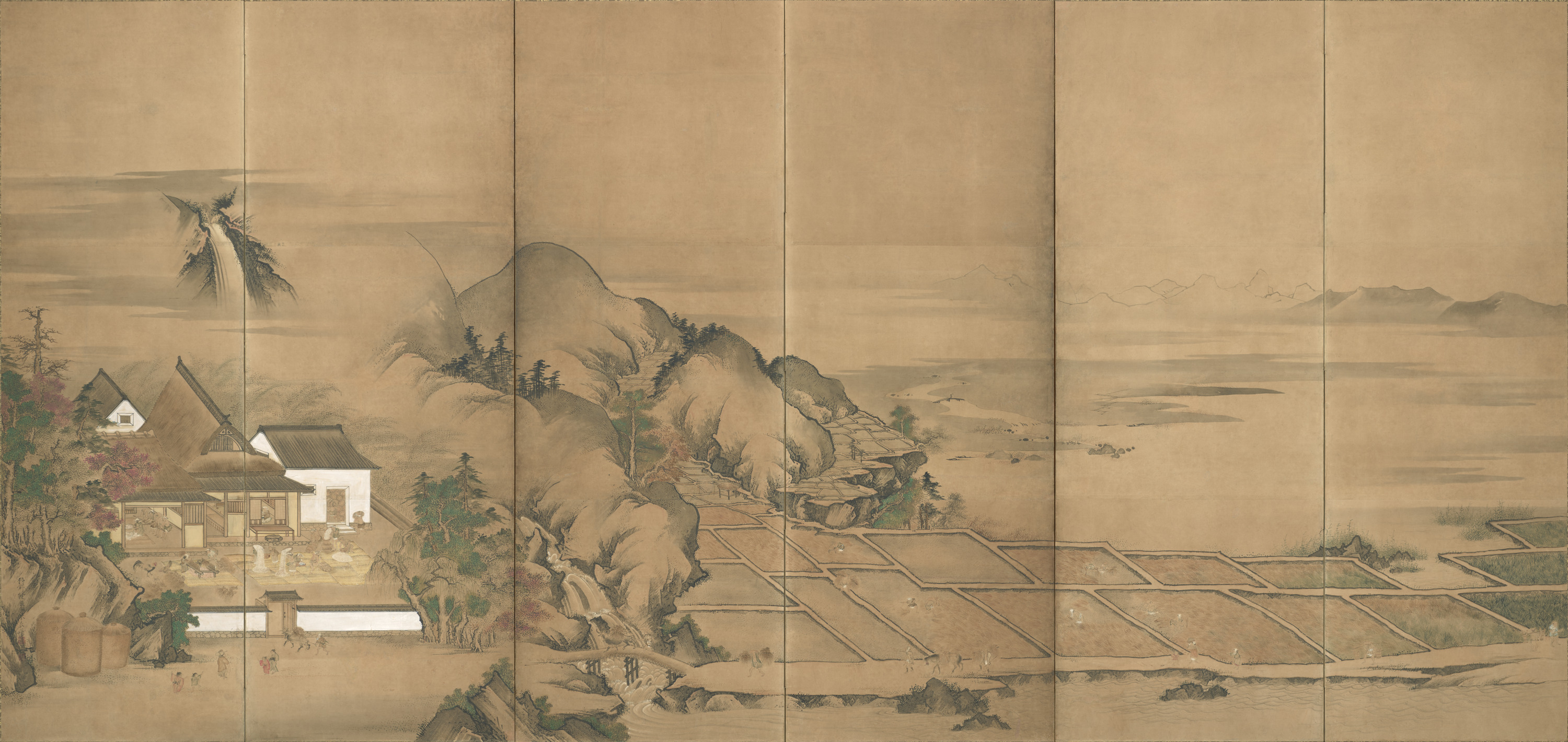 耕作図屏風　 画像