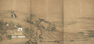 Folding Screen with Scenes of Rice Cultivation Image