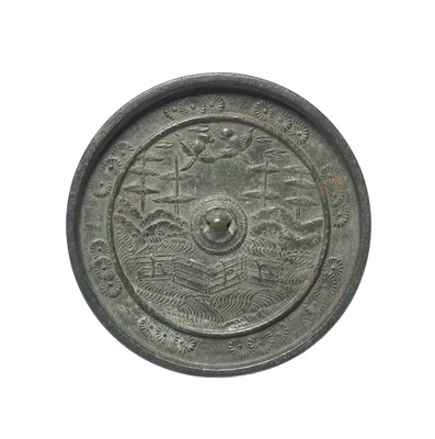 筏流山水双鳥鏡 画像
