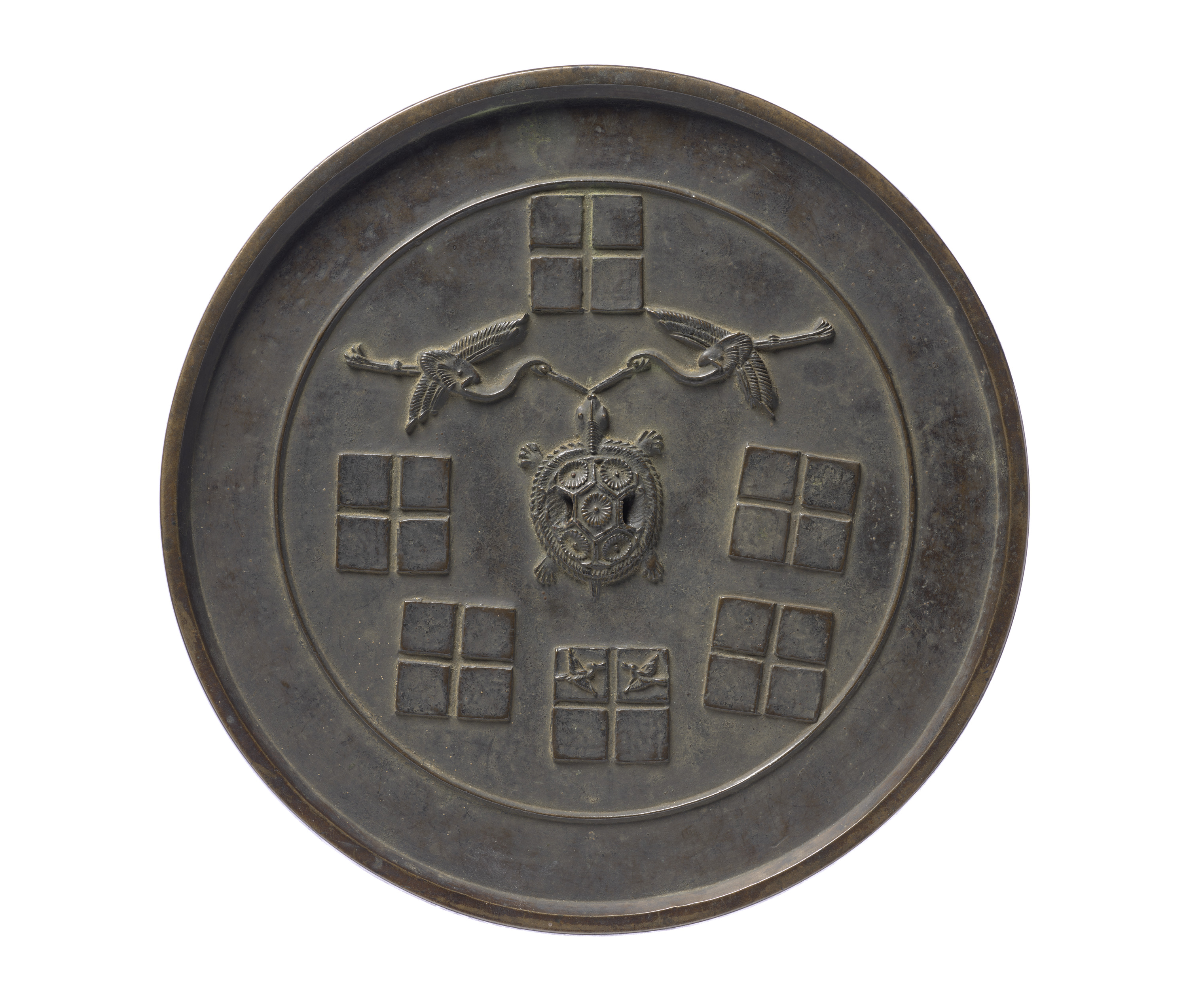 四石畳紋散双鶴鏡 画像