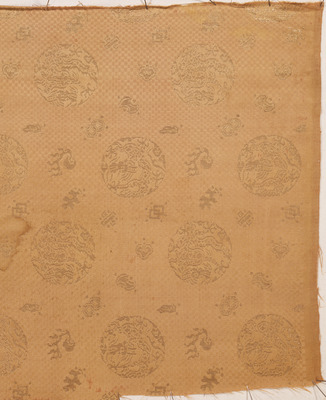 Kinran (Gold Brocade) Cloth with Dragon Roundels and Treasures on Checkered Ground Image