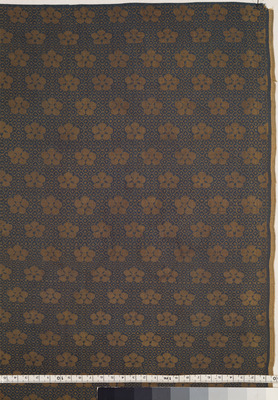 Donsu (Figured Satin) Cloth with Plum Blossoms on Linked Tortoiseshell Ground Image