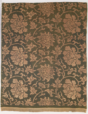 Kinran (Gold Brocade) Cloth with Single Vine Peonies and Arabesques Image