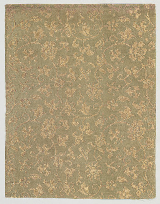 Kinran (Gold Brocade) Cloth with Single-Vined Peonies, Floral Scrolls, and Treasures (Known as Daikokuya Kinran) Image