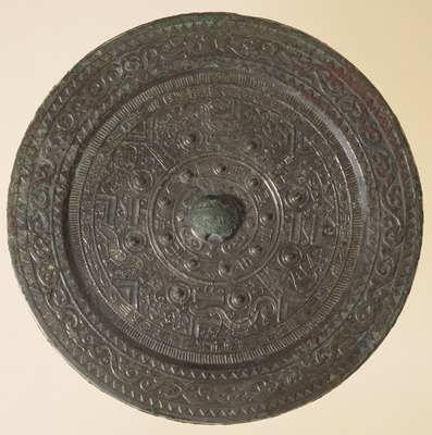 Mirror with Four Gods, Arabesques, Circular Design, and TLV Pattern Image