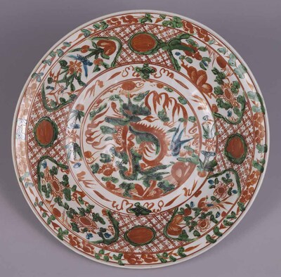 Round Dish with Qirin, Birds and Flowers Image