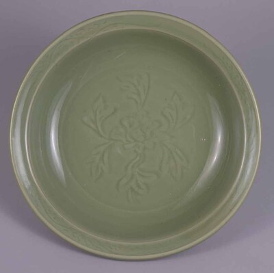 Celadon Dish with Engraved Peonies Image