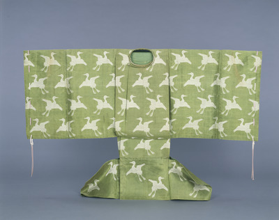 Summer Ko-noshi (Informal Court Robe) of Prince Takahito with White Flying Crane Patterns on Light Green Sha (Gauze) Image