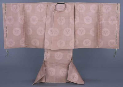 Summer Ko-noshi (Informal Court Robe) of Prince Taruhito with Three-Chrysanthemum Medallions on Pale Pink Sha (Gauze) Image