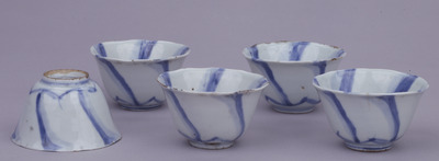 Flower-Patterned Tea Cups in Blue and White Image