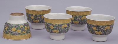 Tea Cups with Flowering Plants in Relief in Cochin China Overglaze Enamels Image