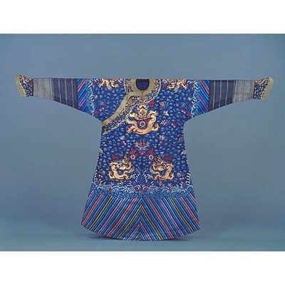 龍袍 青地絽刺 画像