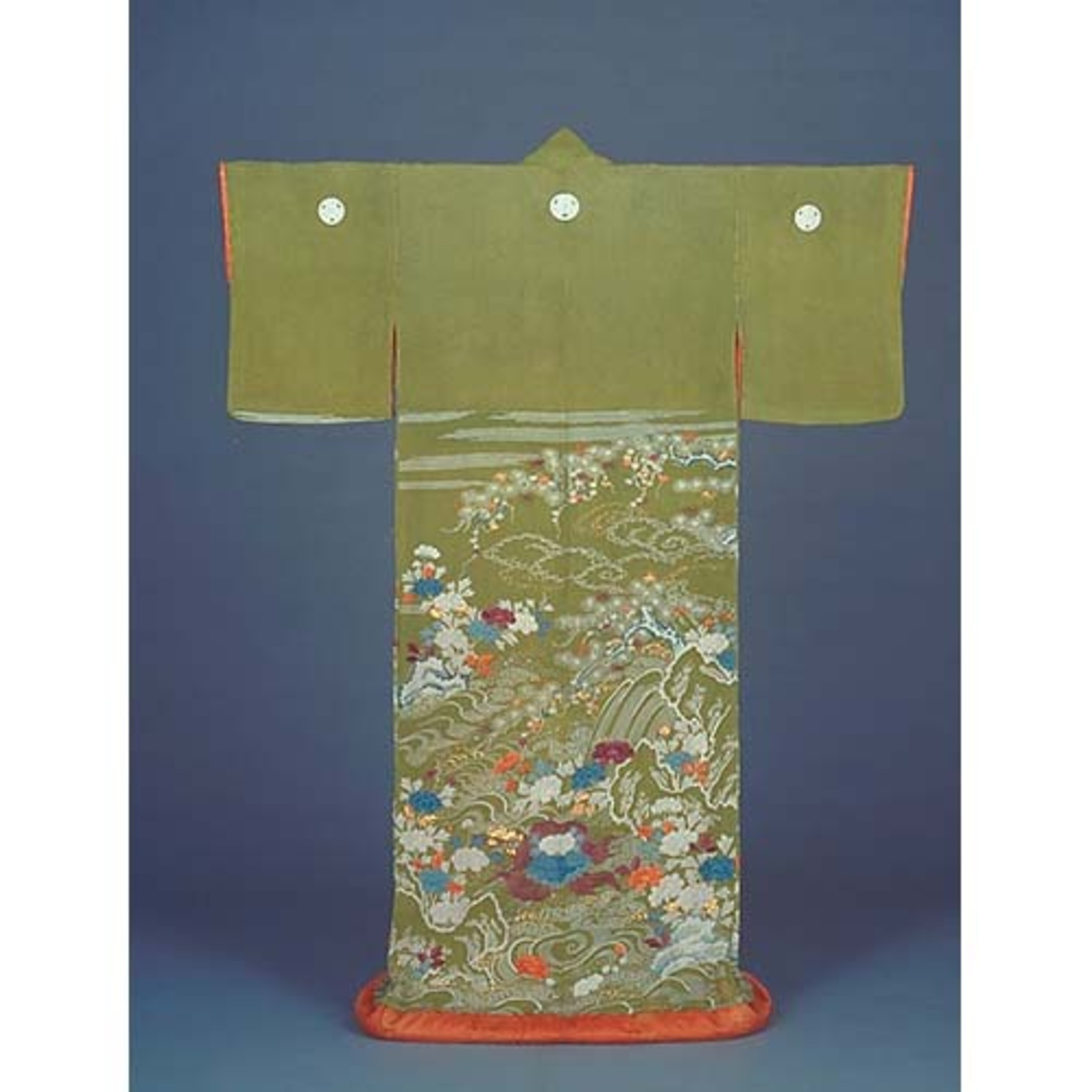 萌黄地御所解（石橋）文様小袖 画像