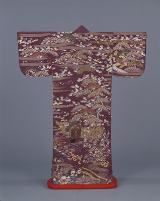 Kosode Kimono with Imperial Court Style Motif (Goshodoki):  Noh Play “Kogō” Image