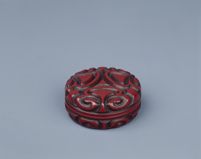 Incense Container with Sword Pommel Motif Carved in Red Lacquer Image