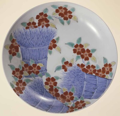 Nabeshima Plate with Cherry Blossoms in Underglaze Blue and Overglaze Enamels Image